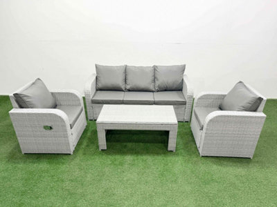 Fimous Pe Rattan Garden Furniture Set Reclining Chair Sofa Lounge Sofa Set Rectangular Coffee Table Light/Grey