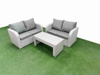 B&Q -  4 Seater Outdoor Love Sofa Set Rattan Garden Furniture Set Oblong Coffee Table Light Grey