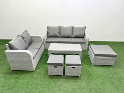 Fimous 8 Seater Pe Rattan Wicker Garden Furniture Conservatory Sofa Set Oblong Coffee Table 3 Seater Sofa Love Sofa 3 Stool from B&Q