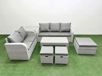 Fimous 8 Seater Pe Rattan Wicker Garden Furniture Conservatory Sofa Set Oblong Coffee Table 3 Stool Side Table from B&Q