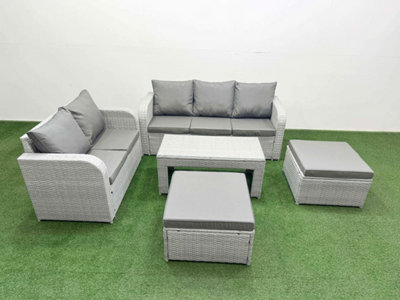 Fimous 7 Seater Pe Rattan Wicker Garden Furniture Conservatory Sofa Set Oblong Coffee Table 2 Big Footstool