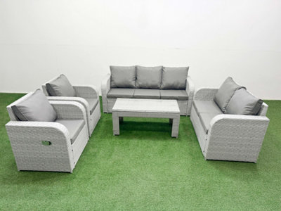 B&Q -  Pe Rattan Garden Furniture Set Adjustable Chair Sofa Double Love Seat 2 Seater Sofa Lounge Set Light Grey