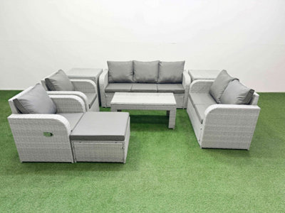 B&Q -  Pe Rattan Garden Furniture Set Adjustable Chair Sofa Double Love Seat 2 Seater Sofa Lounge Set Big Footstool 2 Side Table