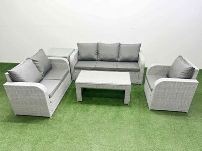 Fimous Pe Wicker 6 Seater Outdoor Rattan Furniture Sofa Sets Coffee Table Reclining Chair Loveseat Sofa Side Table
