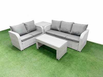Fimous 5 Seater Pe Rattan Wicker Garden Furniture Conservatory Sofa Set Oblong Coffee Table Side Table from B&Q