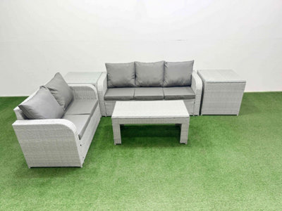 Fimous 5 Seater Pe Rattan Wicker Garden Furniture Conservatory Sofa Set Oblong Coffee Table 2 Side Table from B&Q