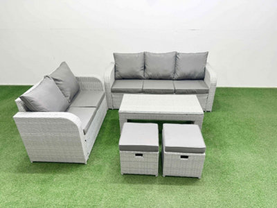 Fimous 7 Seater Pe Rattan Wicker Garden Furniture Conservatory Sofa Set Oblong Coffee Table 3 Seater Sofa Love Sofa 2 Stools