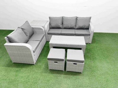 Fimous 7 Seater Pe Rattan Wicker Garden Furniture Conservatory Sofa Set Oblong Coffee Table 2 Stools Side Table from B&Q
