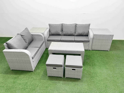 Fimous 7 Seater Pe Rattan Wicker Garden Furniture Conservatory Sofa Set Oblong Coffee Table 2 Stools 2 Side Table from B&Q