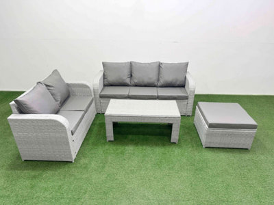 Fimous 6 Seater Pe Rattan Wicker Garden Furniture Conservatory Sofa Set Oblong Coffee Table Big Footstool from B&Q