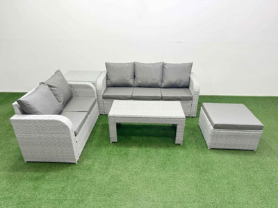 Fimous 6 Seater Pe Rattan Wicker Garden Furniture Conservatory Sofa Set Oblong Coffee Table Big Footstool Side Table
