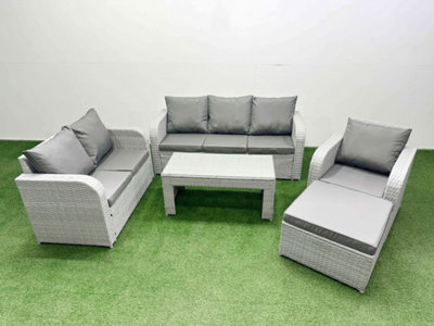 Fimous Pe Wicker 7 Seater Outdoor Rattan Furniture Sofa Sets Coffee Table Reclining Chair Loveseat Sofa Big Footstool