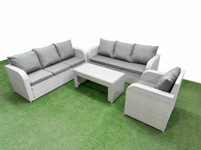 Fimous 7 Seater Poly Rattan Outdoor Garden Furniture Oblong Coffee Table Sofa Set Reclining Chair Light/Grey