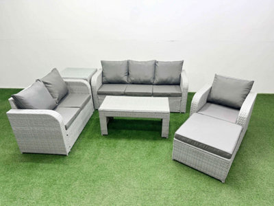 Fimous Pe Wicker Outdoor Rattan Furniture Sofa Sets Coffee Table Reclining Chair Loveseat Sofa Big Footstool Side Table