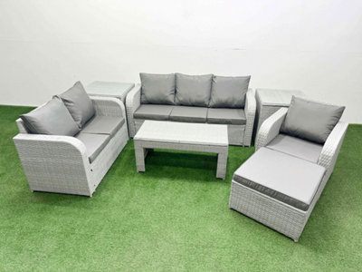 Fimous Pe Wicker Outdoor Rattan Furniture Sofa Sets Coffee Table Reclining Chair Loveseat Sofa Big Footstool 2 Side Table