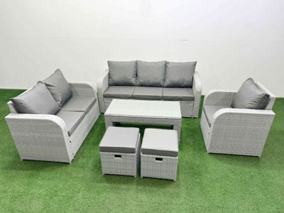 Fimous Pe Wicker 8 Seater Outdoor Rattan Furniture Sofa Sets Coffee Table Reclining Chair Loveseat Sofa Stool Light Grey from B&Q