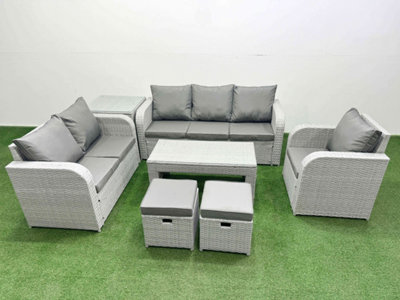 Fimous Pe Wicker 8 Seater Outdoor Rattan Furniture Sofa Sets Coffee Table Reclining Chair Loveseat Sofa Stool Side Table