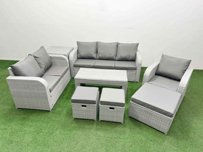 B&Q -  Pe Wicker 9 Seater Outdoor Rattan Furniture Sofa Sets Coffee Table Reclining Chair Loveseat Sofa Stool Side Table