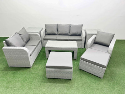Fimous Pe Wicker Outdoor Rattan Furniture Sofa Sets Coffee Table Reclining Chair Loveseat Sofa 2 Big Footstools 2 Side Table