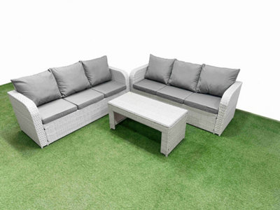 Fimous 6 Seater Wicker Rattan Furniture Sofa Sets Oblong Coffee Table High Back Lounge Sofa Light Grey from B&Q