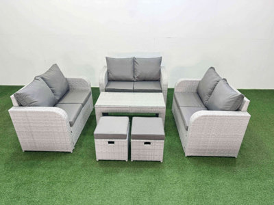 Fimous 8 Seater Pe Wicker Rattan Furniture Sofa Sets Oblong Coffee Table 2 Seater Love Sofa 2 Stool Light Grey from B&Q