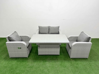 Fimous Pe Wicker Rattan Garden Furniture Set Reclining Chair Adjustable Lifting Dining Or Coffee Table 4 Seater Light/Grey