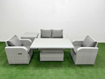 Fimous Light Grey Pe Wicker Rattan Garden Furniture Set Sofa Set Reclining Chair Adjustable Lifting Table 4 Seater Side Table from B&Q