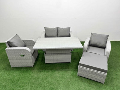Fimous Light Grey Pe Wicker Rattan Garden Furniture Set Sofa Set Reclining Chair Adjustable Lifting Table 5 Seater Footstool from B&Q