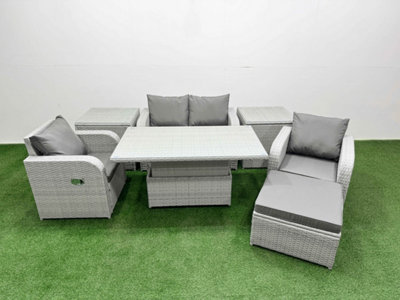 Fimous Light Grey Rattan Garden Furniture Set Sofa Set Reclining Chair Adjustable Lifting Table 5 Seater Footstool 2 Side Table from B&Q