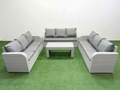 Fimous Pe Rattan Lounge Sofa Set 9 Seater Outdoor Garden Furniture Set Oblong Coffee Table 3 Seater Sofa Light Grey
