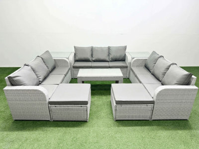 Fimous Pe Rattan Lounge Sofa Set 11 Seater Outdoor Garden Furniture Set Oblong Coffee Table 2 Big Footstools 2 Side Table from B&Q