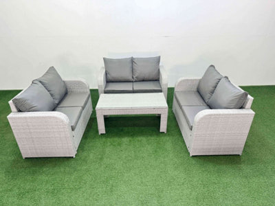 Fimous 6 Seater Pe Wicker Rattan Furniture Sofa Sets Oblong Coffee Table 2 Seater Love Sofa Light/Grey