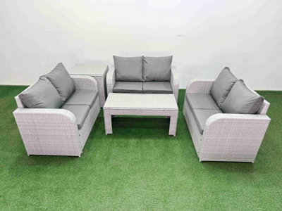 Fimous 6 Seater Pe Wicker Rattan Furniture Sofa Sets Oblong Coffee Table 2 Seater Love Sofa Side Table Light Grey from B&Q