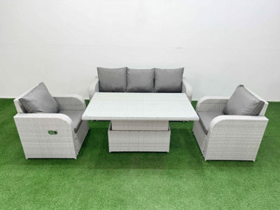 Fimous Pe Rattan Garden Furniture Set Reclining Chair Sofa Lounge Sofa Set Adjustable Lifting Dining Or Coffee Table Light Grey from B&Q