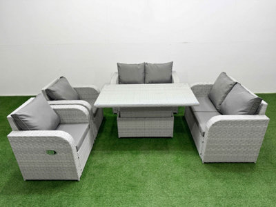 Fimous 6 Seater Outdoor Reclining Chair Love Sofa Set Rattan Garden Furniture Set Adjustable Lifting Table Light Grey from B&Q