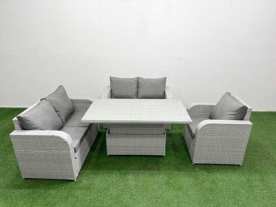 Fimous Light/Grey High Back Poly Rattan Garden Furniture Set Reclining Chair Loveseat Sofa Indoor Outdoor Set