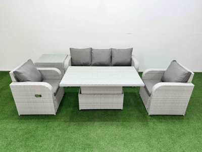 Fimous Light/Grey Pe Rattan Garden Furniture Set Reclining Chair Sofa Lounge Sofa Set Adjustable Lifting Table Side Table