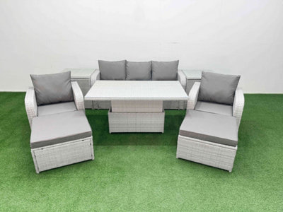 Fimous Pe Rattan Garden Furniture Set Reclining Chair Sofa Lounge Sofa Set Adjustable Lifting Table 2 Side Table 2 Big Footstool
