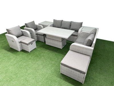 Fimous Pe Rattan Garden Furniture Set Reclining Chair Sofa Set Adjustable Lifting Dining Or Coffee Table 3 Stools 2 Side Table from B&Q