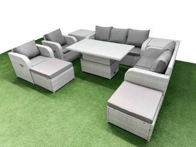 Fimous Pe Rattan Garden Furniture Set Reclining Chair Set Adjustable Lifting Dining Or Coffee Table 2 Big Footstool 2 Side Table