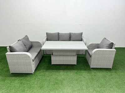 Fimous Pe Wicker 6 Seater Outdoor Rattan Furniture Sofa Sets Adjustable Lifting Dining Or Coffee Table Light Grey from B&Q