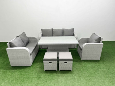 Fimous Pe Wicker 8 Seater Outdoor Rattan Furniture Sofa Sets Adjustable Lifting Dining Or Coffee Table Stool Light Grey from B&Q