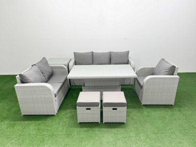 Fimous Pe Wicker 8 Seater Outdoor Rattan Furniture Sofa Sets Adjustable Lifting Dining Or Coffee Table Stool Side Table