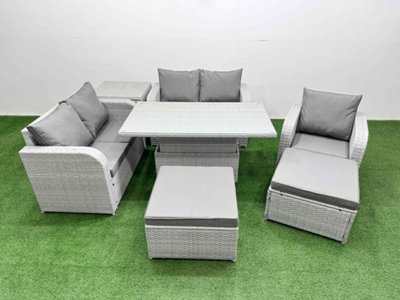 B&Q -  High Back Poly Rattan Garden Furniture Set Reclining Chair Loveseat Sofa Indoor Outdoor Set 2 Big Stool Side Table