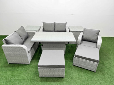 B&Q -  High Back Poly Rattan Garden Furniture Set Reclining Chair Loveseat Sofa Indoor Outdoor Set 2 Big Stool 2 Side Table