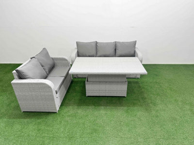 B&Q -  5 Seater Pe Rattan Wicker Garden Furniture Conservatory Sofa Set Adjustable Lifting Table 3 Seater Sofa Love Sofa