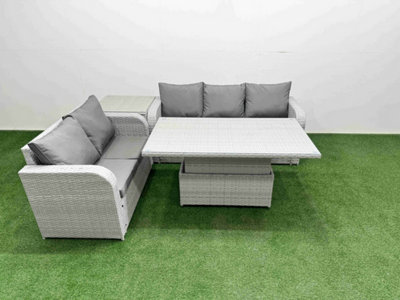 Fimous 5 Seater Pe Rattan Wicker Garden Furniture Conservatory Sofa Set Adjustable Lifting Table Side Table