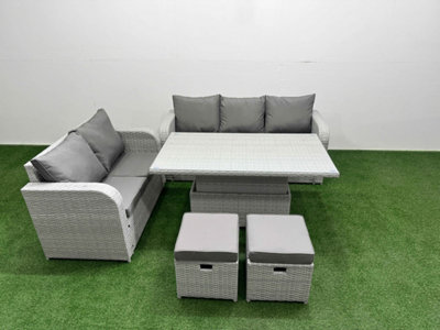 Fimous 7 Seater Pe Rattan Wicker Garden Furniture Conservatory Sofa Set Adjustable Lifting Table 2 Stools