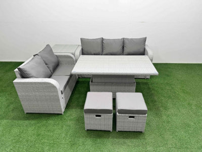 Fimous 7 Seater Pe Rattan Wicker Garden Furniture Conservatory Sofa Set Adjustable Lifting Table 2 Stools Side Table
