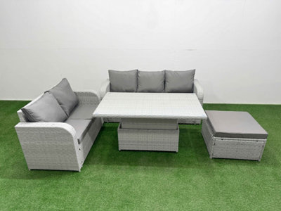 Fimous 6 Seater Pe Rattan Wicker Garden Furniture Conservatory Sofa Set Adjustable Lifting Table Big Footstool